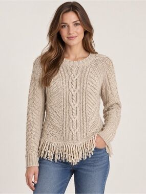 Banana Republic Italian Yarn Cable Knit Fringe Sweater – Small